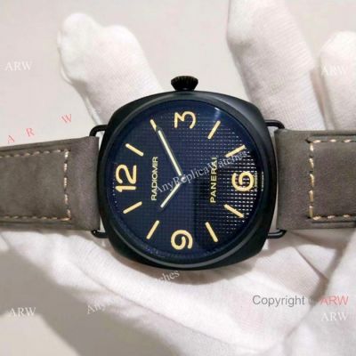 Copy Radiomir Panerai Black Case Gray Leather Band Watch PAM643